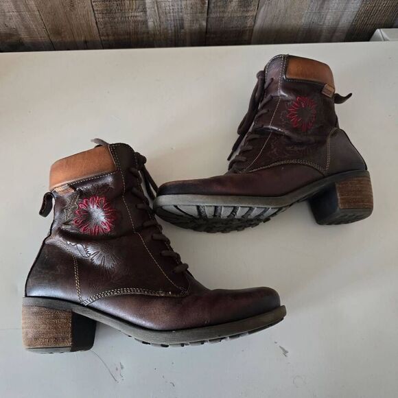 Pikolinos Brown Floral Embossed Ankle Booties 38 - Picture 3 of 8